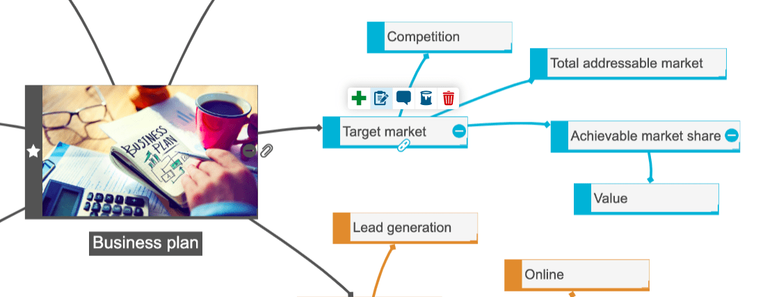 Screenshot showing icon to use to add notes to business plan