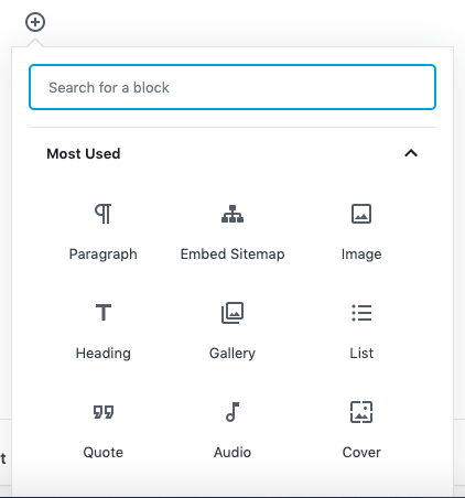 Embed sitemap Gutenberg block for WordPress