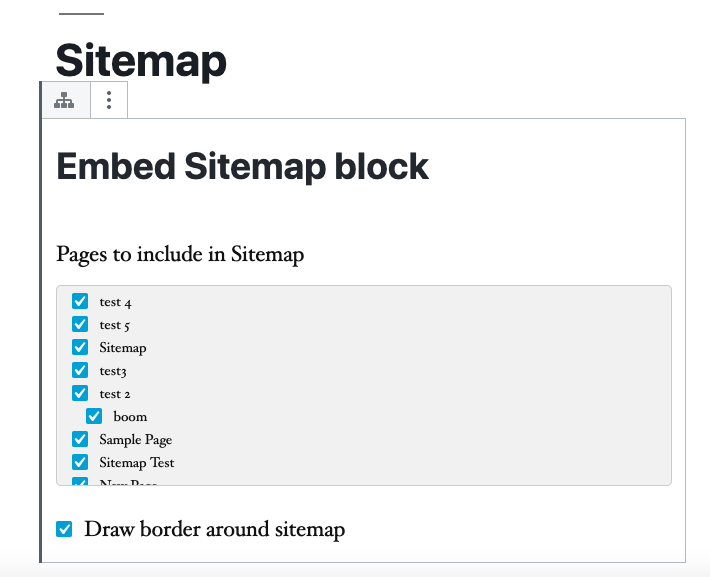 Select pages to show in visual sitemap through Gutenberg block